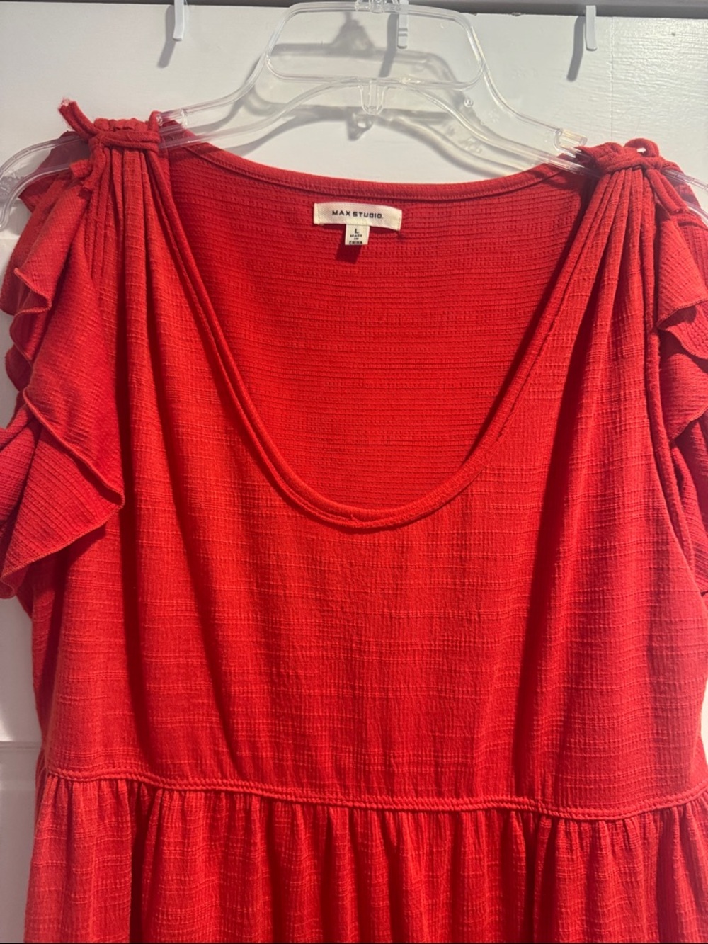 Max Studio Red Tiered Midi Dress with Ruffle Sleeves - Picture 2 of 6